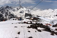 
Riding The Chair Lift To Garabashi 3730m Looking Back At Mir Cable Car Station 3500m With Mounts Cheget And Shdavleri To Start The Mount Elbrus Climb

